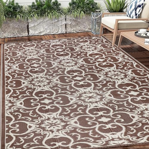 Famibay Outdoor Rugs for Patios Waterproof Garden Rug Reversible Mat Lightweight Camping Rug Outdoor Area Rug for Balcony Deck Backyard Porch Beach BBQ
