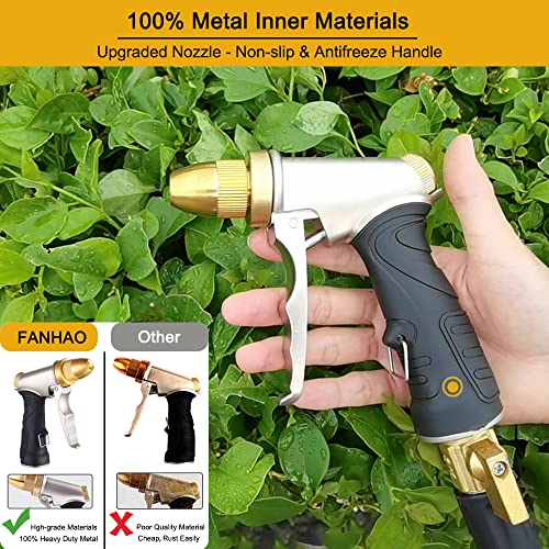 FANHAO Garden Hose Spray Gun with Adjustable Patterns, 100% Heavy Duty Metal Hose Pipe Spray Gun High Pressure Hose Nozzle for Lawn and Garden, Car & Pet Washing, Full Brass Nozzle - Non-Slip Grip