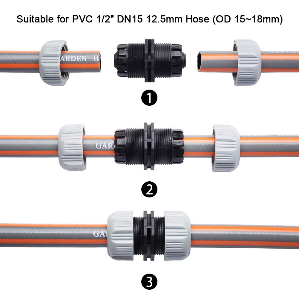 Onarway 4 Pack Plastic Garden Hose Fitting Set Pipe Tap Connector Kit, a 1/2" Hose End Adapter, a Water-stop Connector, a 1/2"&3/4" 2 in 1 Faucet Adapter, a Repair Connector, for PVC 1/2" DN15 Hose