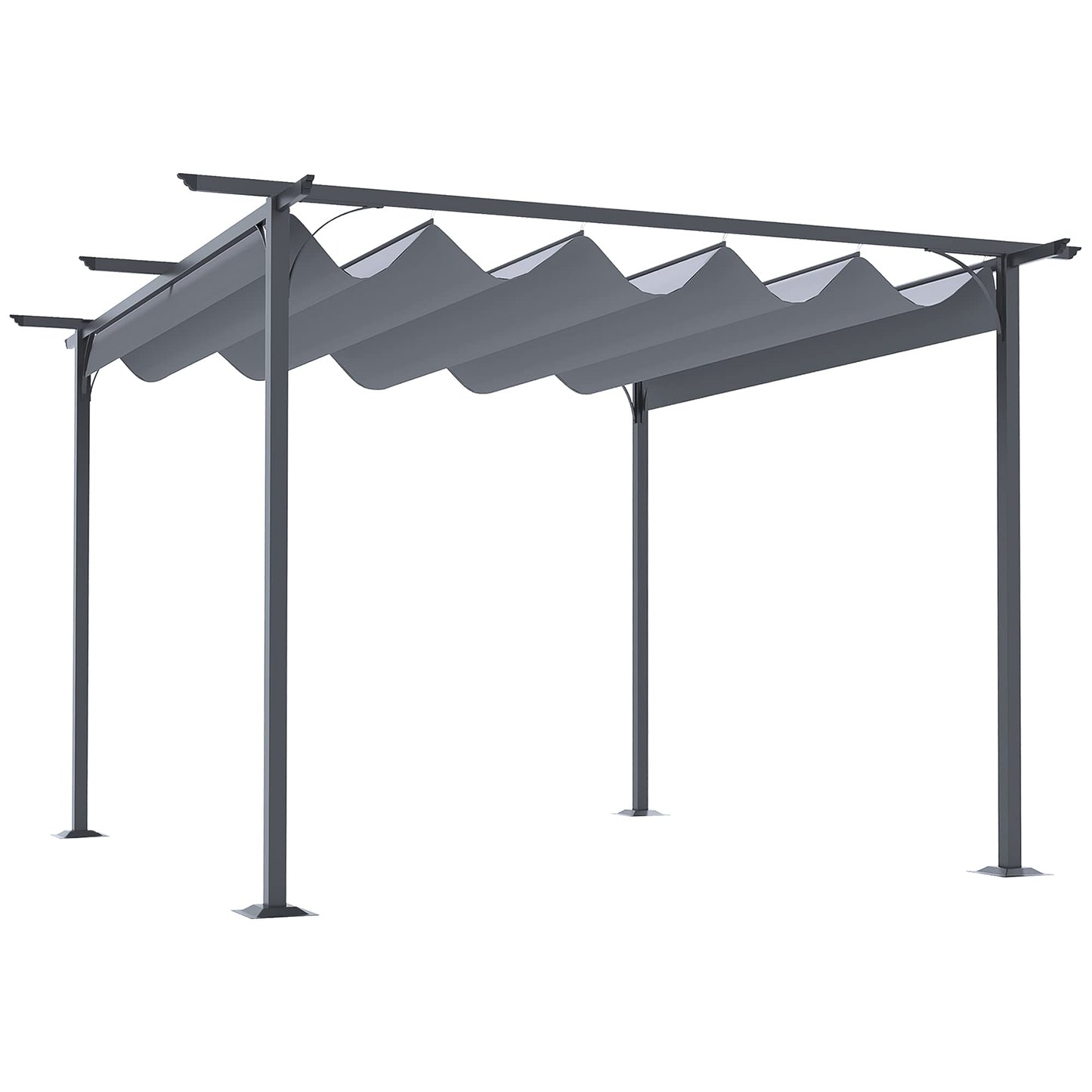 Outsunny 3.5M X 3.5M Metal Pergola Gazebo Awning Retractable Canopy Outdoor Garden Sun Shade Shelter Marquee Party BBQ, Grey