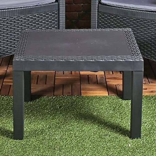 Rattan Look Plastic Garden Coffee Side Snack Table Outdoor Patio Deck Furniture (Anthracite)