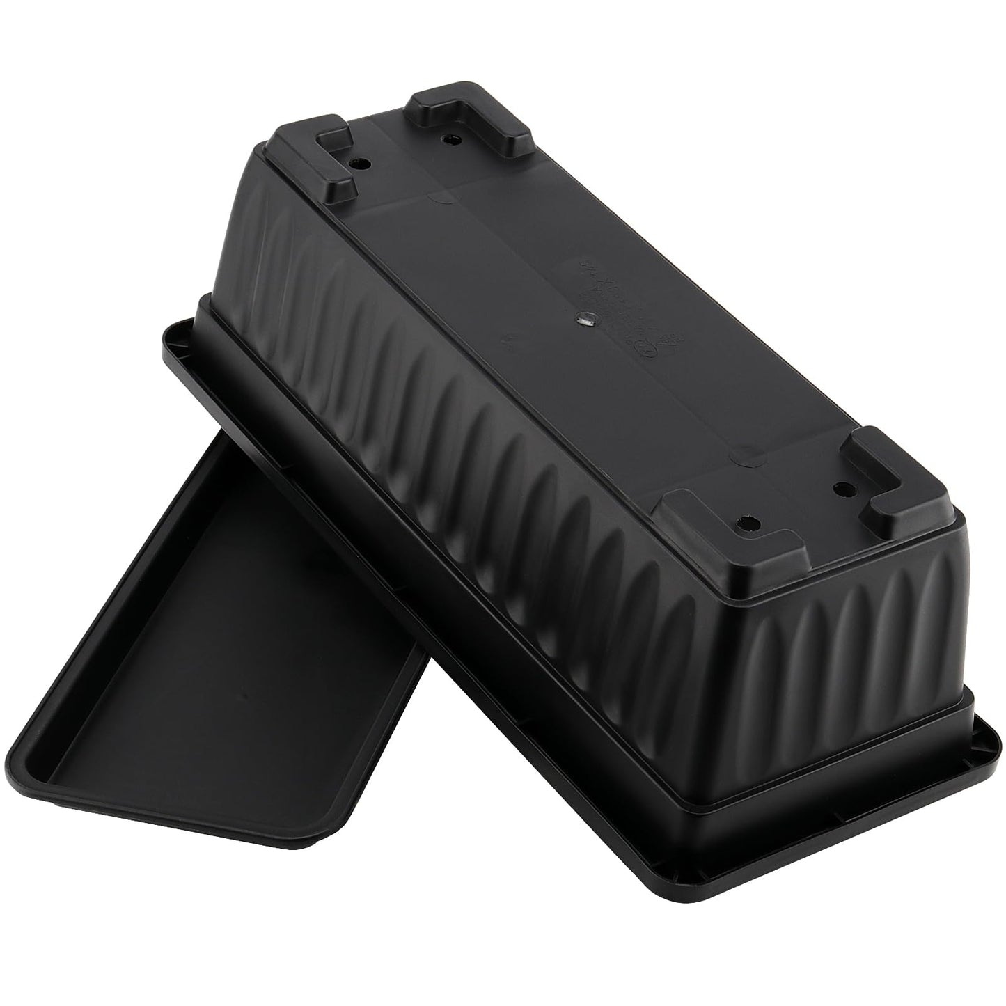 JOIKIT 6 PCS 17 Inch / 43cm Black Plastic Window Box Planter, Rectangular Flower Pot, Windowsill Planter with Removable Tray and Green Plant Label for Indoor, Outdoor