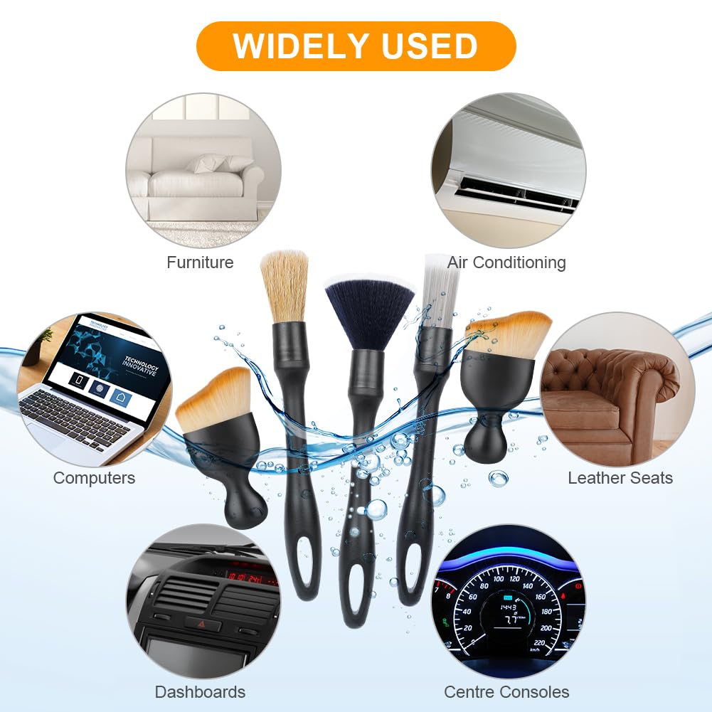 URAQT 5 PCS Car Detailing Brush Set, Car Brush Interior, Car Detailing Brushes Duster with Soft Bristles, Car Cleaning Brush Dust Removal Brushes Tool for Interior/Exterior Automotive Trim Wheel Rim