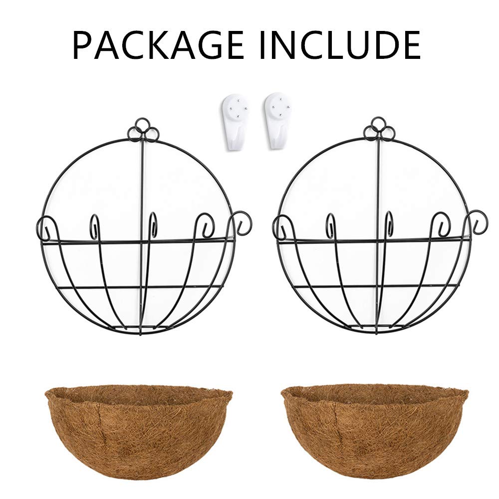 NUPTIO 2 Pcs Wall Planter Outdoor Hanging Wall Planters Wire Artificial Hanging Baskets for Plants Outdoor Hanging Pots for Plants with Hanging Basket Liner, Flower Pot Hanger Hanging Basket Holder