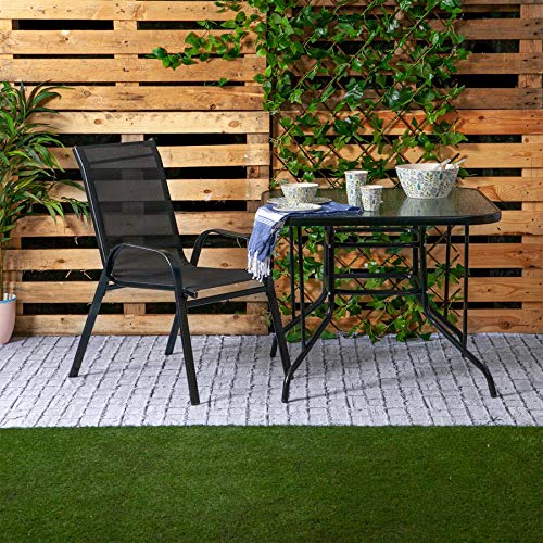 Harbour Housewares Glass Top Garden Table - Black Metal Frame Outdoor Furniture Garden Patio Furniture Modern Square Dining Table Bistro Tables for Outdoor Dining