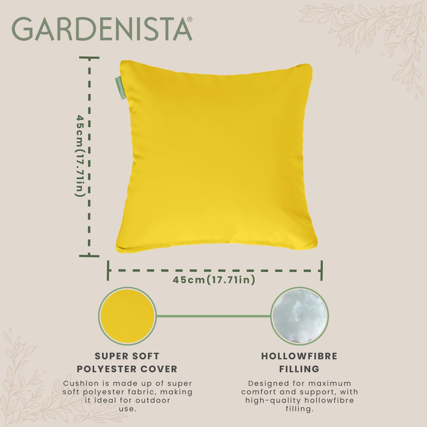Gardenista 18" Garden Scatter Cushion | Outdoor Water Resistant Garden Furniture Pillow | Soft and Comfy Patio Furniture Cushions | Throw Pillows for Sofa, Couch, Balcony - 2 Pack (Yellow)