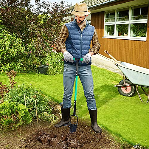 Hortem Bulb Planter Tool Long Handle, Long Handled Bulb Planter with Sliding Footrest for Easy Soil Pushing, Transplant Flowers, Seedlings or Vegetables without Bending