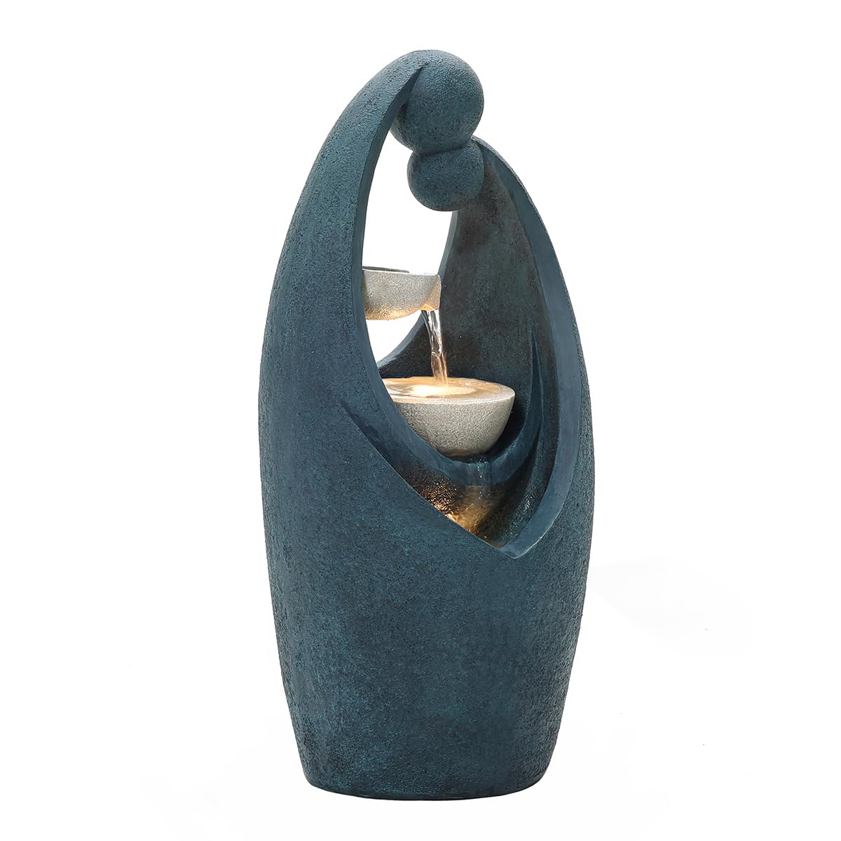 CHARLES BENTLEY 2 Tier, Water Feature, Cascading Water, UV Resistant, Weather Resistant, Mains Powered, Plug Included, Frost Resistant, Dark Blue, Water Fountain, Built In LED Lights (62x30x24cm)