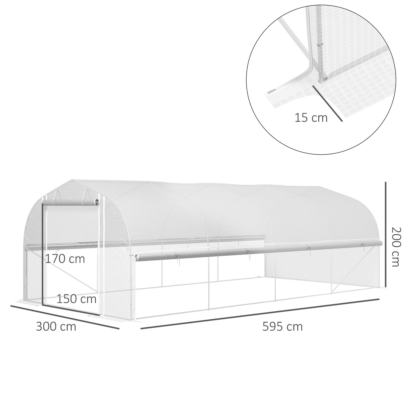 Outsunny 6 x 3 x 2m Polytunnel Greenhouse with Roll-up Sidewalls, Mesh Door and 8 Mesh Windows, Walk-in Garden Tunnel Warm House Tent with UV-resistant PE Cover and Galvanised Steel Frame, White