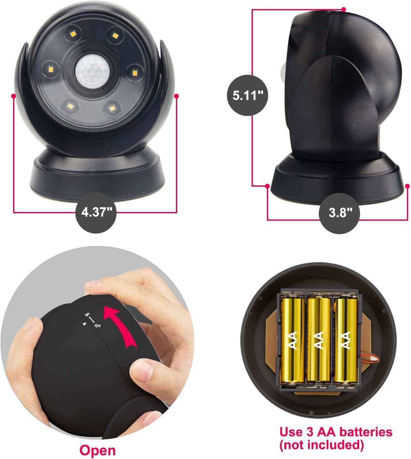 BIGLIGHT Battery Motion Sensor Spotlight Wireless Floodlight Outdoor Front Door Security Spotlight Waterproof Compact Spotlight Rotatable Wall Down Light for Driveway Hallway, 200 Lumens