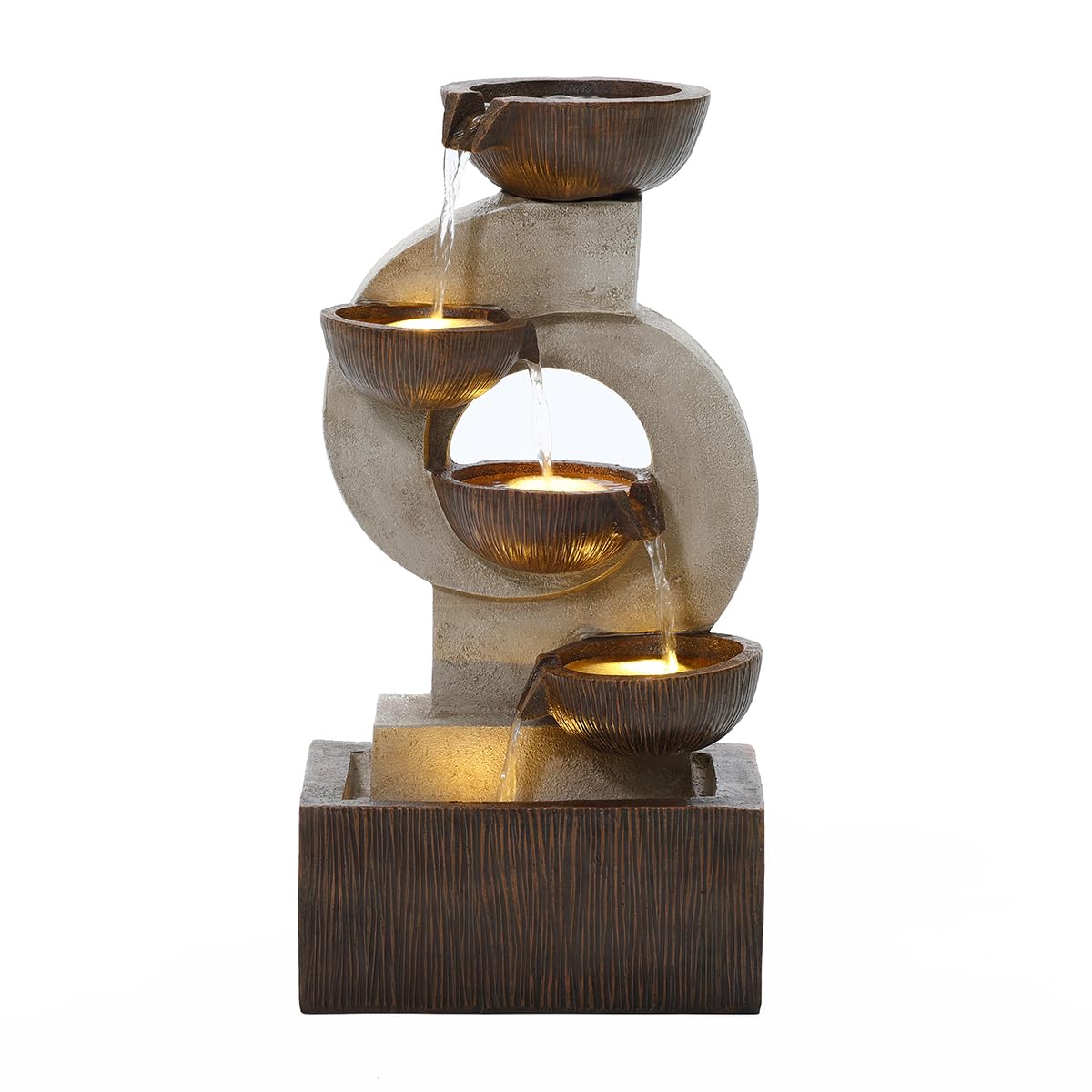 CHARLES BENTLEY 4 Tier Water Feature, UV Resistant, Weather Resistant, Mains Powered, Plug Included, Frost Resistant, Modern, Water Fountain, Built In LED Lights, Polyresin, Stone (59.5x31x25cm)