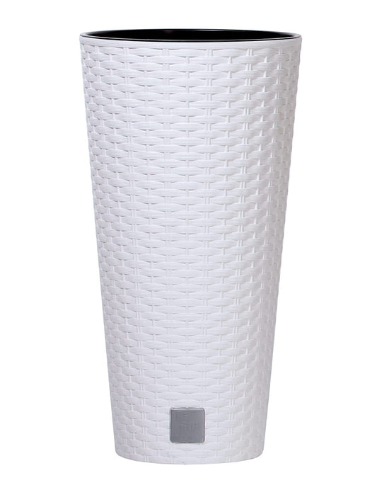 URBNLIVING Round Rattan Elegant Tall Large Plant Pot Flower Indoor Outdoor Garden Planters (White, H 38cm x D 20cm)