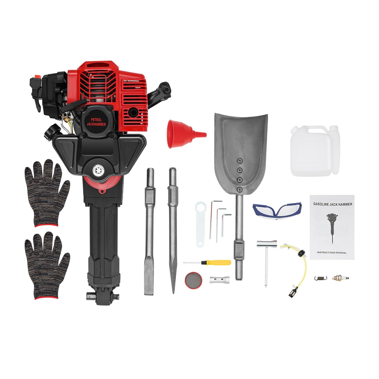 Petrol Garden Tree Digger,52cc 2 Stroke Excavator Digging Machine,1900w 6500r/min Post Hole Digger mit Wide Shovel&Pointed Pickaxe&Flat Pickaxe,Handheld Trencher Digger Machine for Garden and Farm