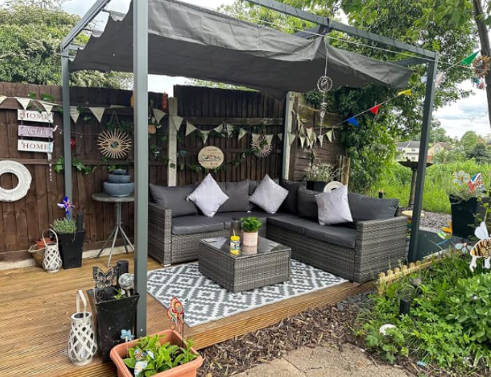 Outdoor Pergola Canopy Large 3x2 Metal Retractable Sun Shade Tent Garden Hot Tub Gazebo Patio Lawn Structure Conservatory Shelter UV-resistant Pavilon (Grey)