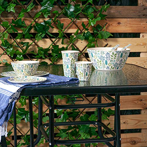 Harbour Housewares Glass Top Garden Table - Black Metal Frame Outdoor Furniture Garden Patio Furniture Modern Square Dining Table Bistro Tables for Outdoor Dining