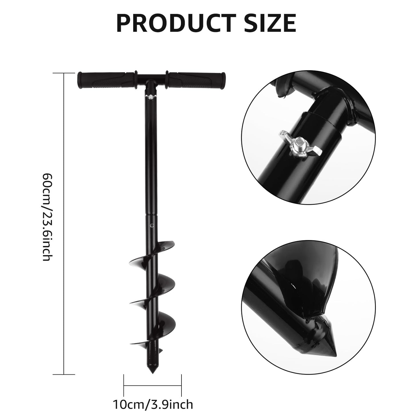 YAYODS Fence Auger Post Hole Digger, 60cm Manual Auger Drill Bit with Non-Slip Handle, Adjustable Length Steel Post Hole Auger, Earth Auger for Planting Bulbs Seedling and Garden Post Holder