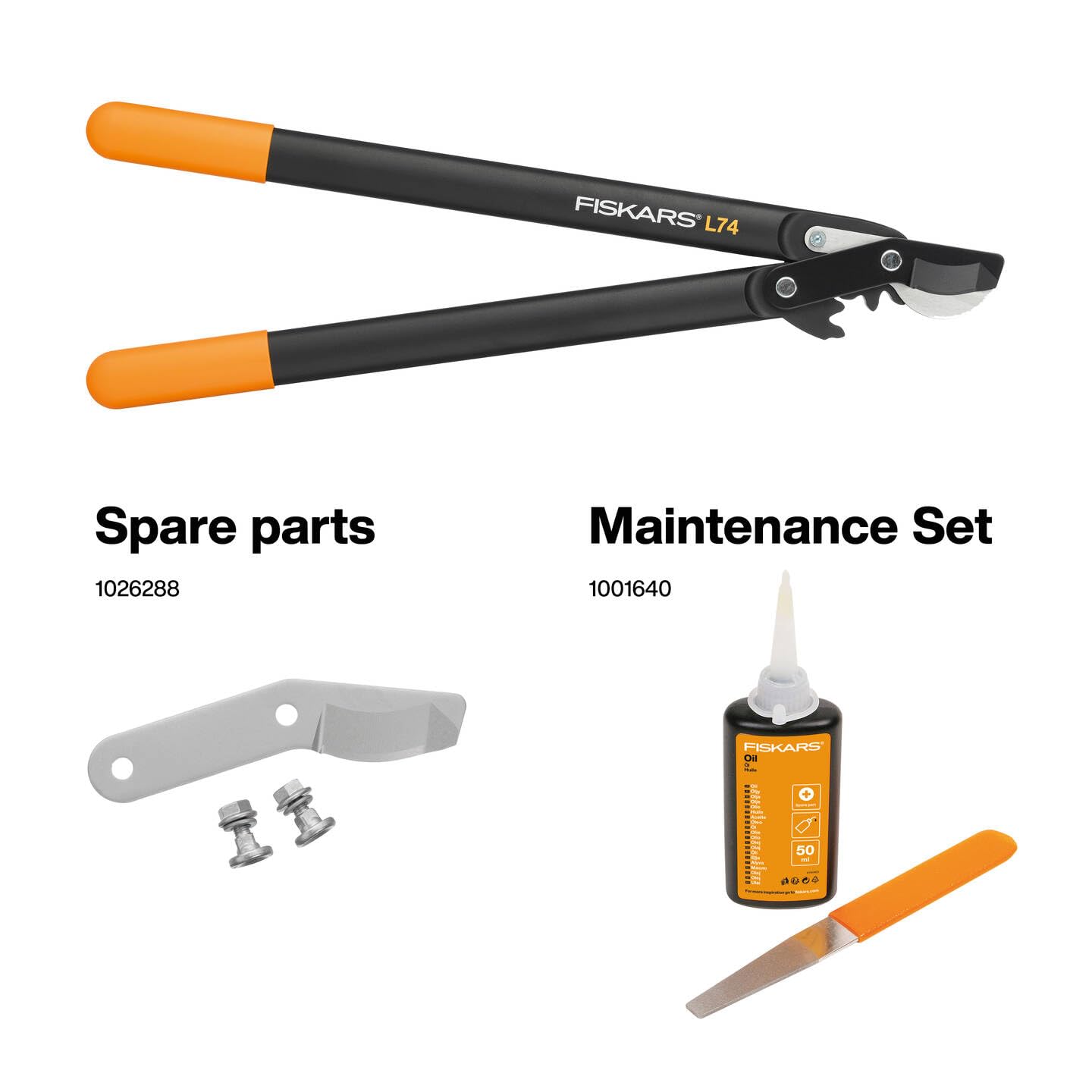 Fiskars PowerGear Loppers Bypass, Hook Head (M) L74, Hook Head, Non-stick coating, Cutting diameter: 3.8 cm, Hardened steel, Length: 55 cm, Black/Orange, 1000582