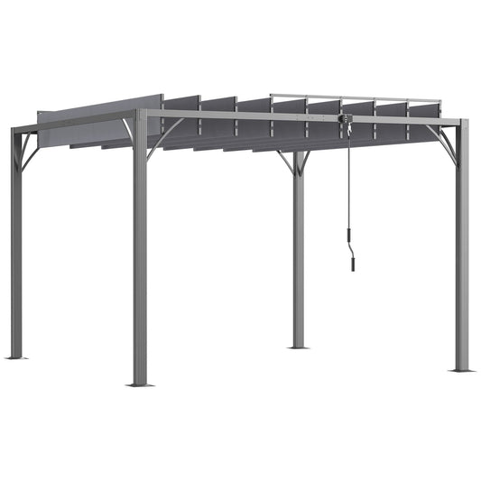 Outsunny 3 x 3(m) Outdoor Louvered Pergola with Adjustable Roof, AluminIum Patio Gazebo Canopy with Ground Stakes for Patio, Lawn, Garden, Grey
