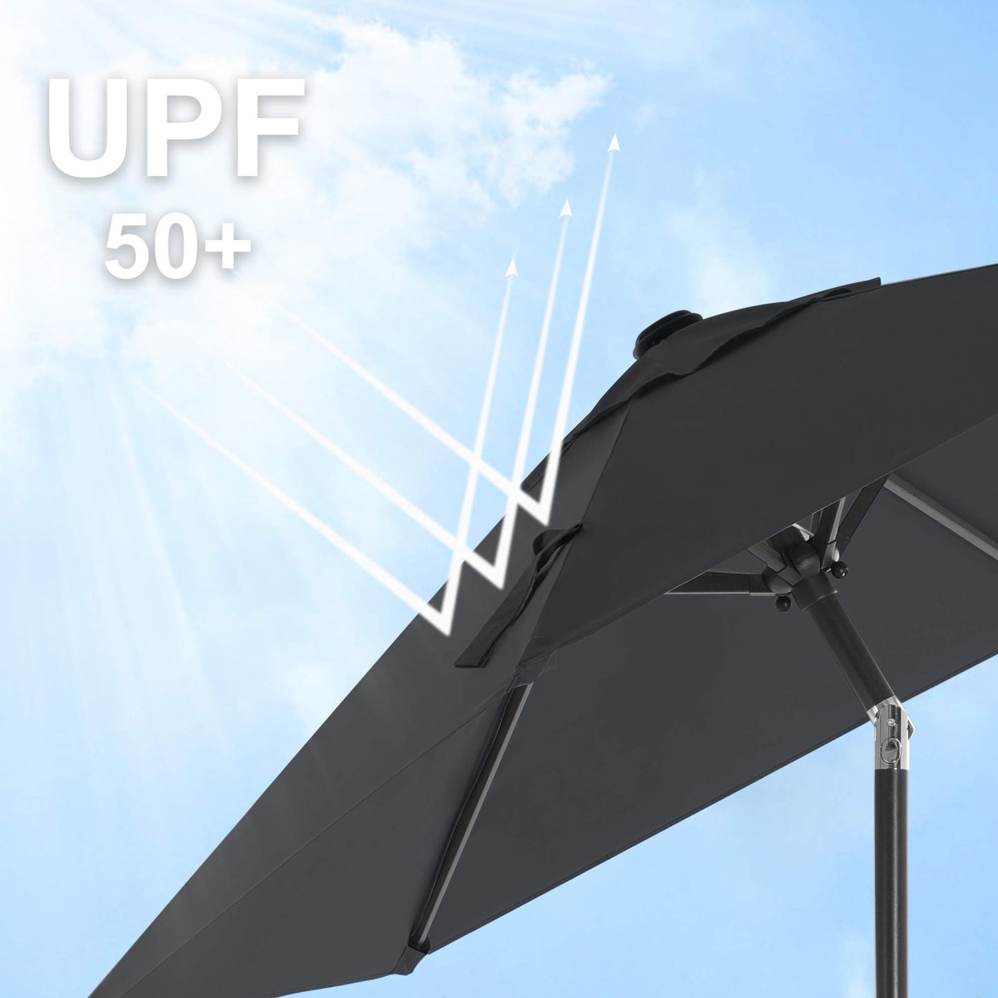 SONGMICS 2.1 m Garden Parasol Umbrella, UPF 50-, Sun Shade, 30° Tilt in 2 Directions, Crank Handle for Opening and Closing, for Outdoor Gardens Pool Balcony Patio, Base Not Included, Grey GPU202G01
