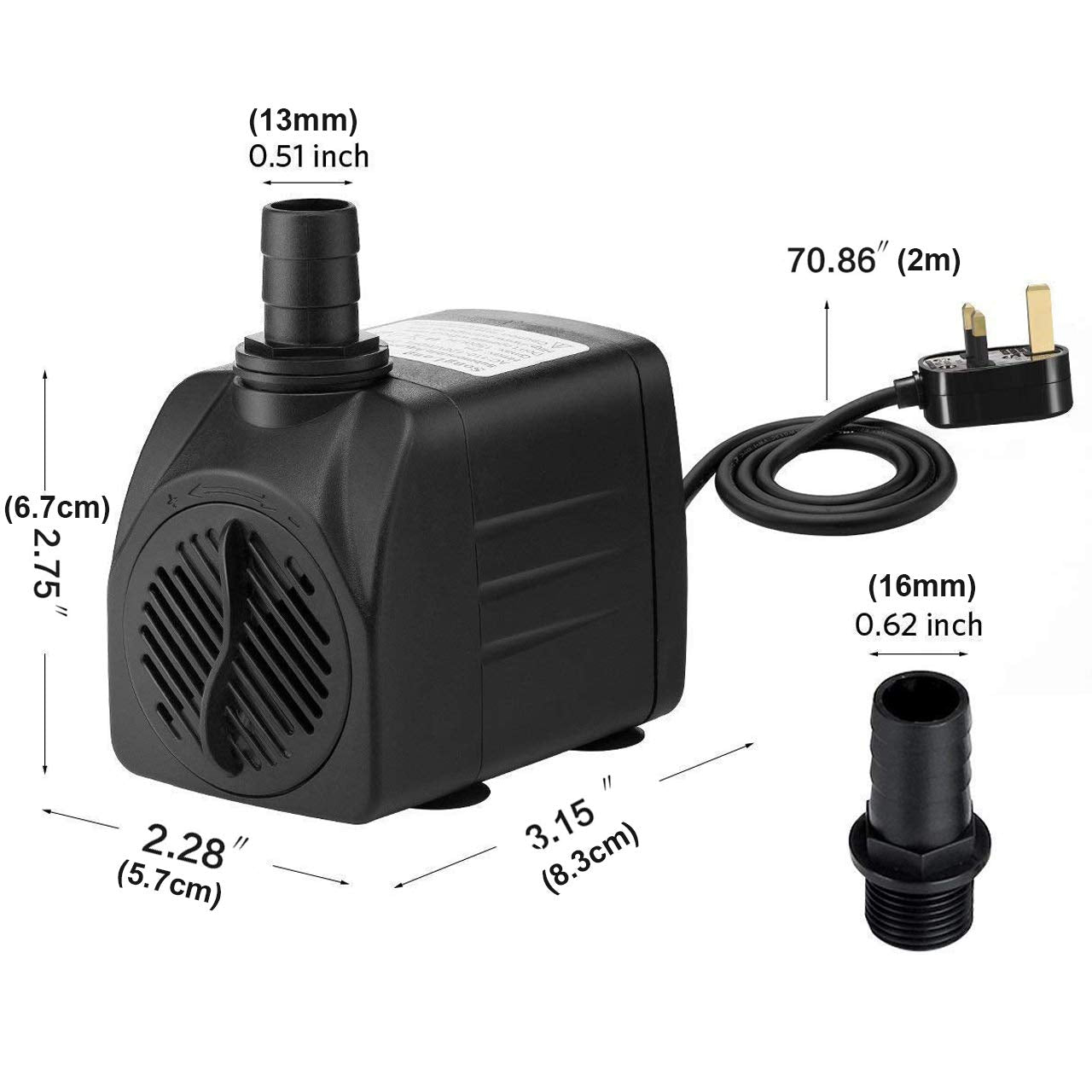Powcan Water Pump Submersible Water Pump 400Gph 1500L/H Ultra-Quiet 25W Fountain Pond Aquarium Fish Tank Pump with 48 Hours Anti Dry Burning, 6.9ft(2.1m) High Lift, 6.56ft(2m) Power Cord, 2 Nozzles