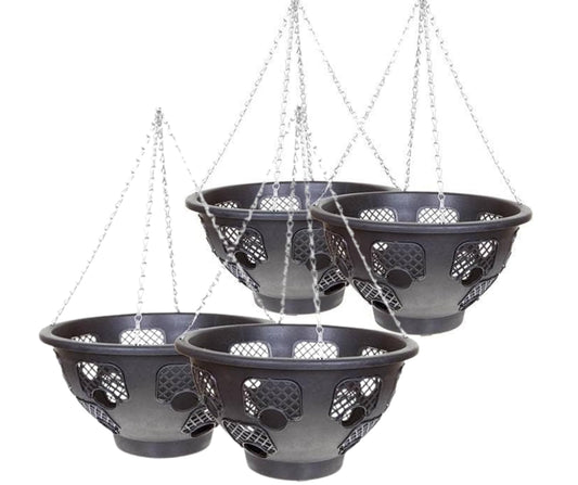 Trendi® Easy Filling Hanging Baskets/Planters Black 15"/ Indoor Outdoor Garden Porch Decoration With Chain 46cm (set of 4)