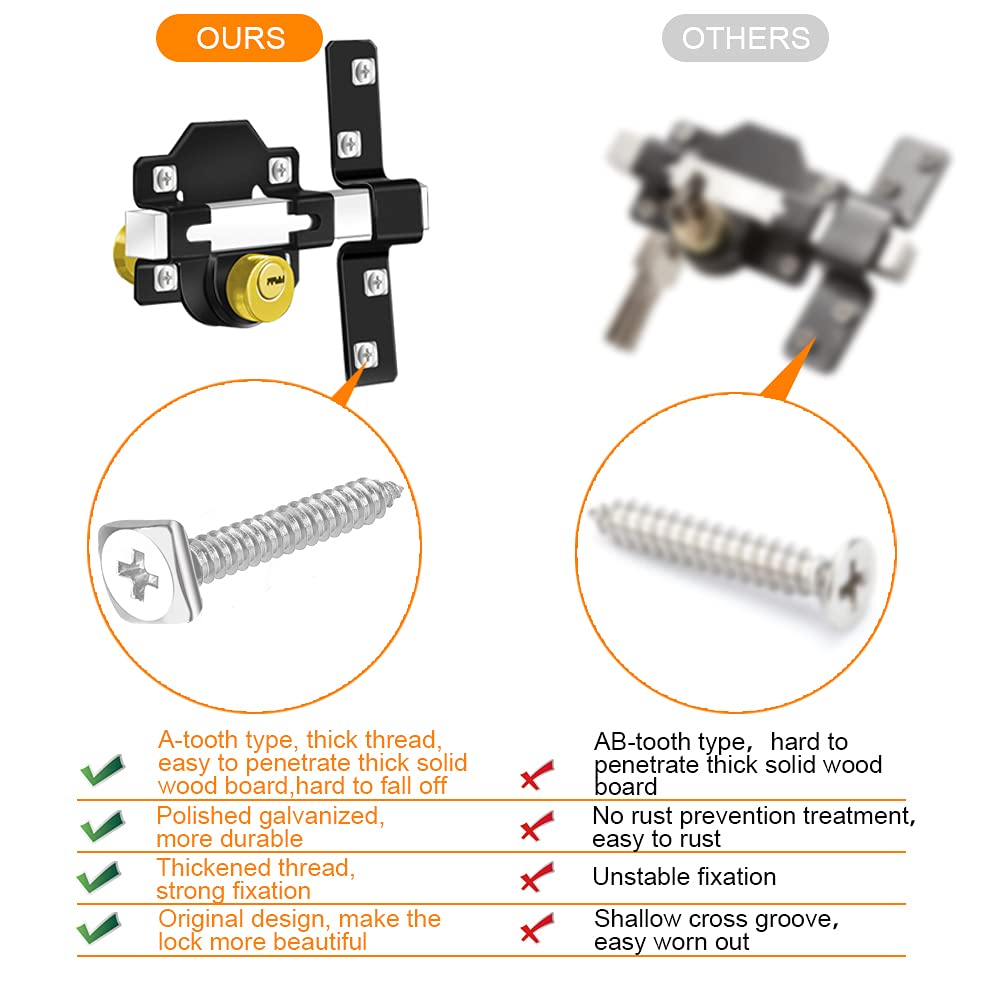 Mortrise Lock, Long Throw Gate Lock for Wooden Gate, Double Sides Locking, 50mm, 5 Keys