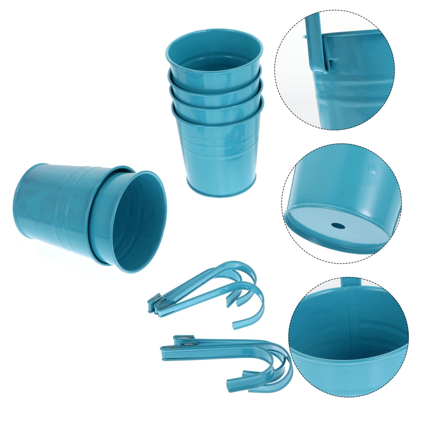 OFFSCH 6pcs Hanging Tin Flower Bucket French Country Decor Outdoor Metal Flowers Outdoor Plant Pots Iron Flower Pot Small Hanging Planters Blue Hanging Iron Bucket Flower Holder Metal