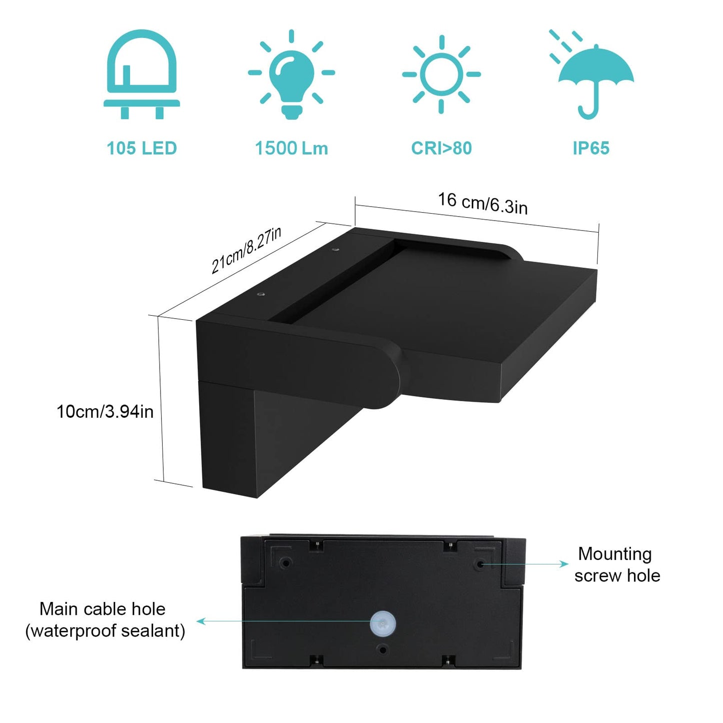 Klighten 24W LED Wall Light Outdoor Indoor Waterproof IP65 Adjustable Lamp Modern Outdoor Light Aluminum Wall Lighting for Entrance Stairs Garden Hallway, Black, Warm White 2700K-3000K