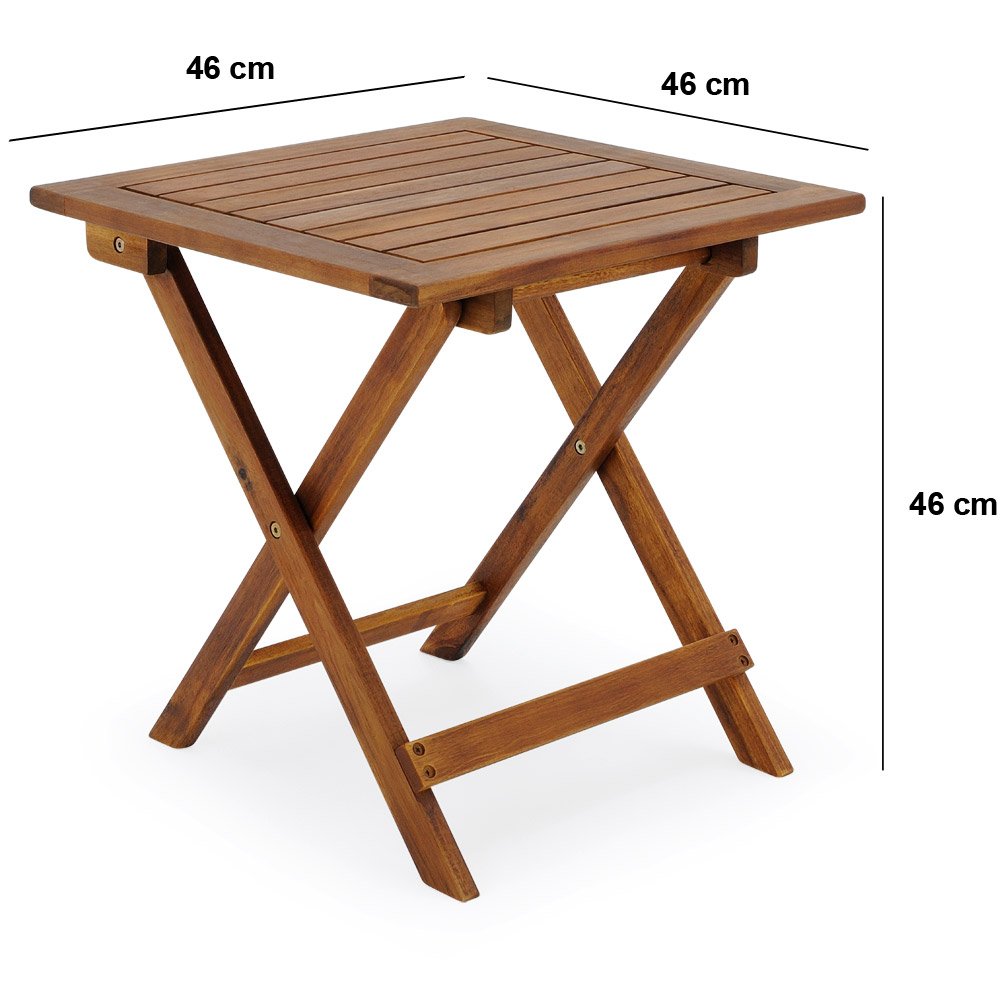 CASARIA® Side Table | Small Folding Coffee Table | Acacia Wood | 46x46cm | Bistro | Patio | Garden | Balcony | Living Room | Hallway | Kitchen | Weather-Resistant Foldable Garden Furniture