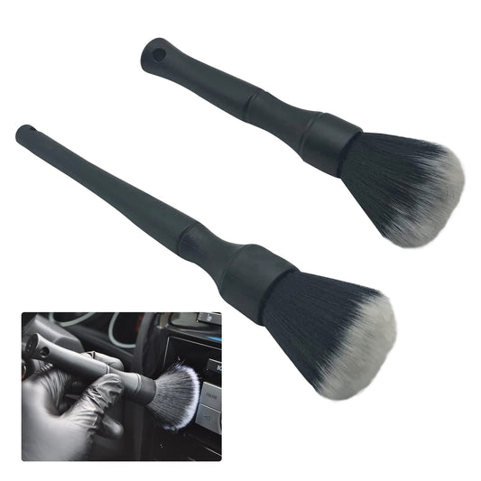 Car Detailing Brush Artificial Fiber 2 PCS Ultra Soft Synthetic Bristles Black Car Brush Interior Leave No Trace Easy Cleaning for Detail of Car, Motorcycle
