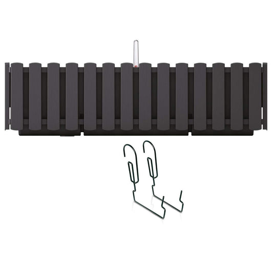 Prosperplast Boardee Fencycase Balcony Box with Hanging and Watering System, Flower Box, Flower Pot with Hook Planter (580 mm Length, Anthracite)