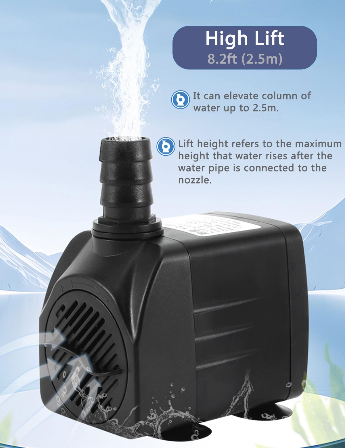 KINGYEENUO Aquarium Pump, Water Pump, Pond Pump, Submersible Pump 25W, 400GPH(1500L/H), 3 Nozzles, with 8.2ft High Lift, Ultra Quiet Water Pump for Aquariums, Fish Tank, Pond Fountain, Hydroponics