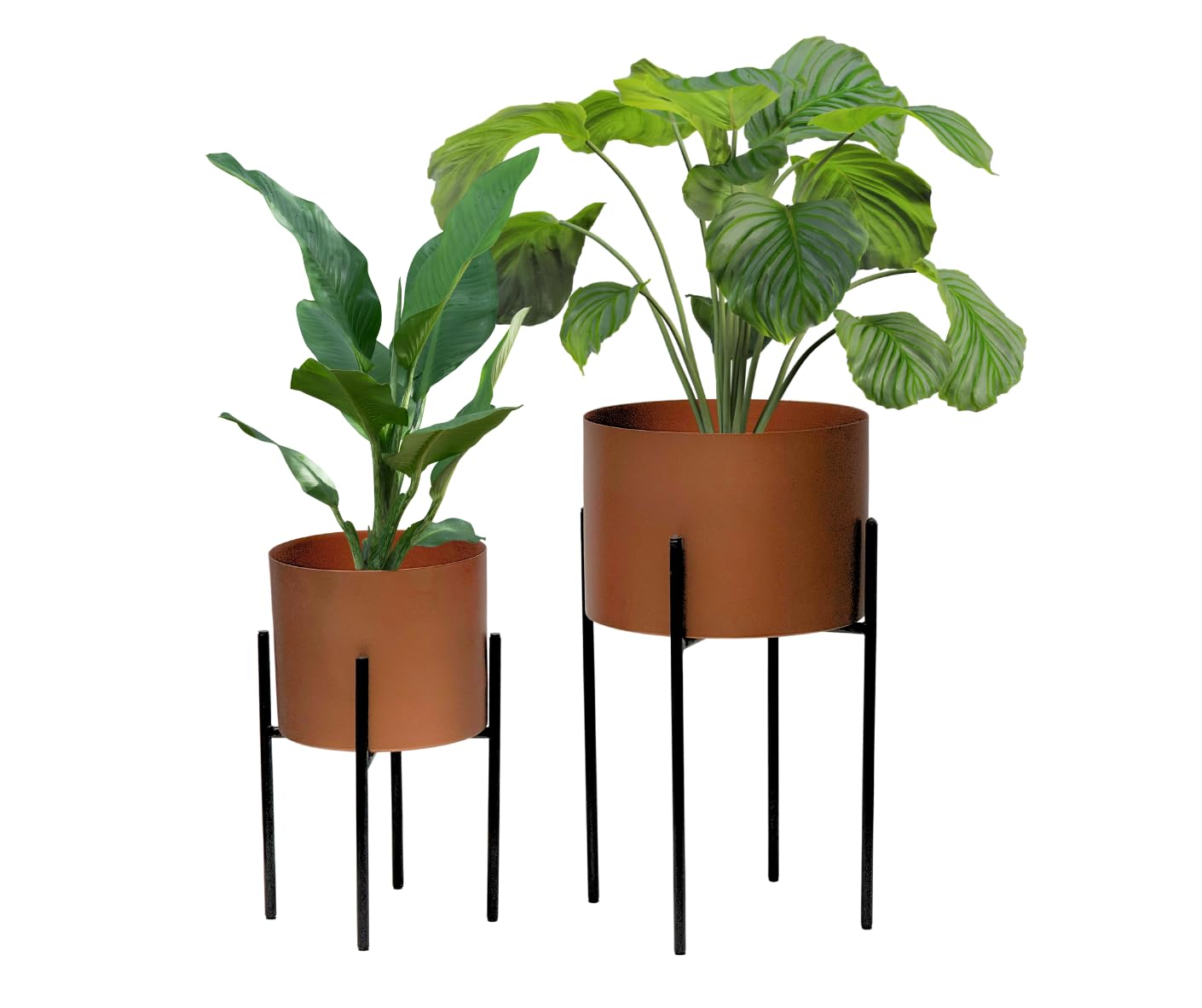 Trendi Set of 2 Versatile Metal Planters With Reversible Stand Plant Pots for Indoor/Outdoor (Bronze/Copper Colour with Black Stand)