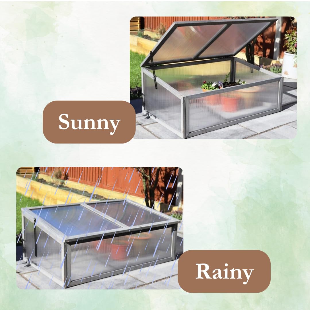 Garden Mile Wooden Mini Cold Frame Small Garden Greenhouse Growing Plant Protection Waterproof Weather Resistant Suitable for Outdoor Vegetables, Flowers and Seed Germination (Grey)