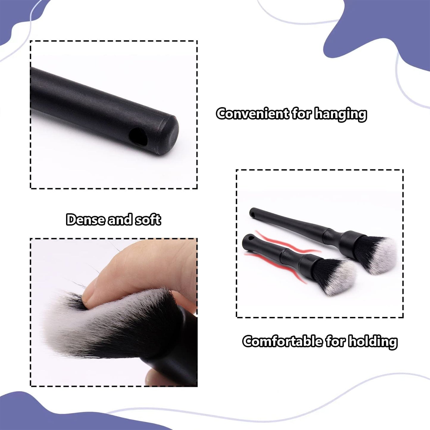Car Detailing Brush Artificial Fiber 2 PCS Ultra Soft Synthetic Bristles Black Car Brush Interior Leave No Trace Easy Cleaning for Detail of Car, Motorcycle