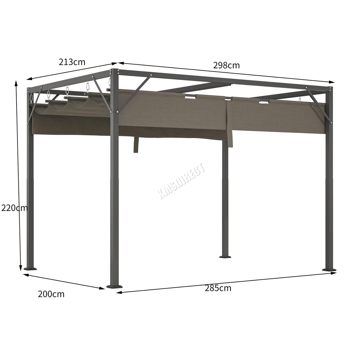 BIRCHTREE Steel Frame Pergola Gazebo 180g PE Polyester UV-Resistant Backyard Garden Sun Shade Roof Shelter Porch Awning Retractable Slide Canopy Outdoor Grape Trellis Patio 3X2M Grey