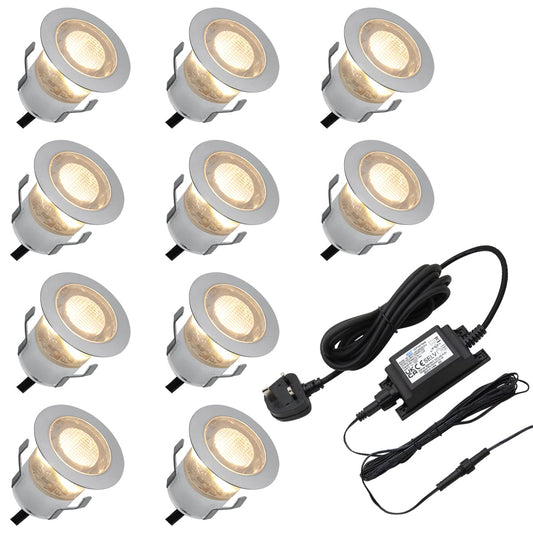 Long Life Lamp Company IP68 Outdoor LED Decking Lights 30mm Round Warm White 3000k 10 Kit DEC10WW