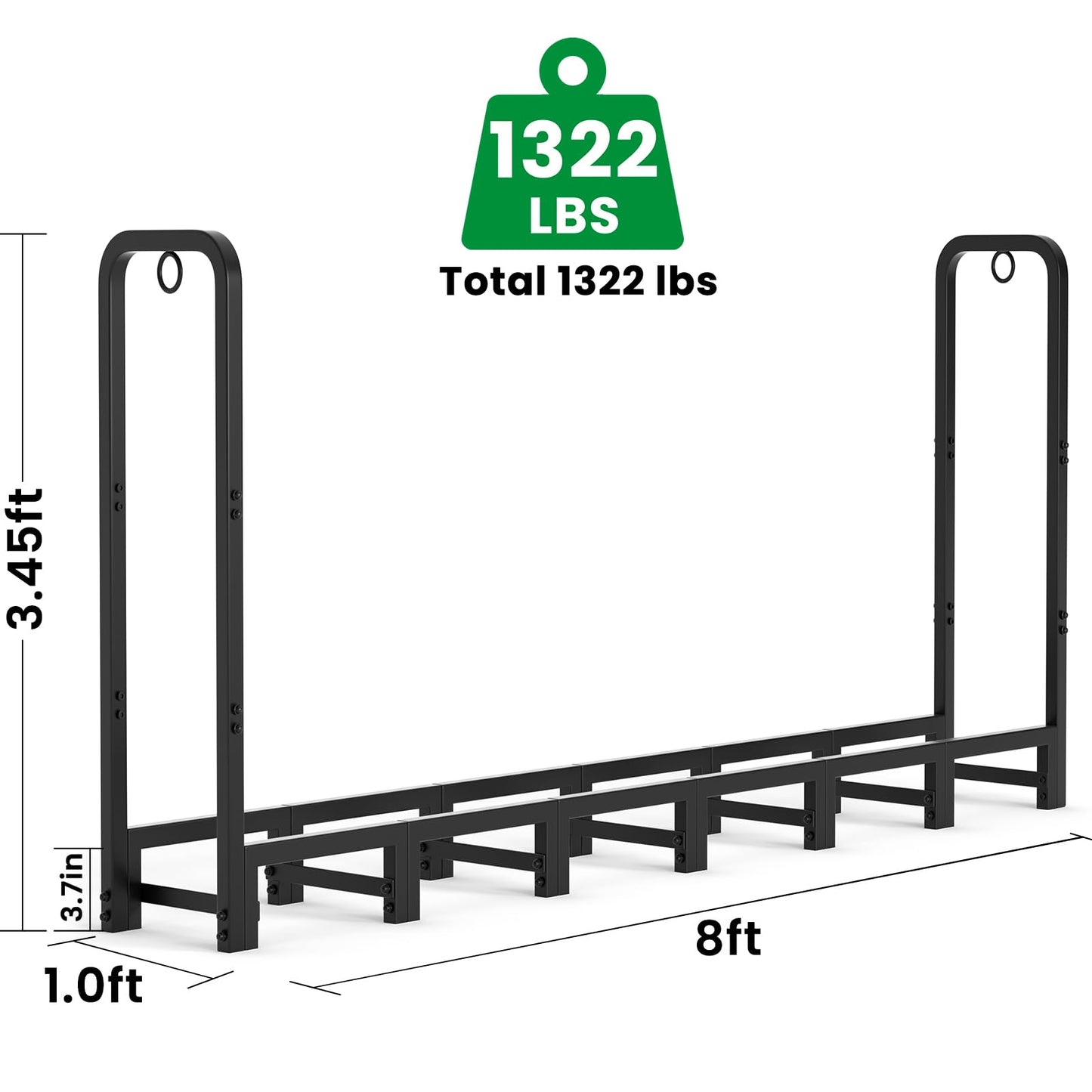 Amagabeli 8ft(244cmx36cmx121cm) Outdoor Fire Wood Log Rack for Fireplace Heavy Duty Firewood Pile Storage Racks for Patio Deck Metal Log Holder Stand Tubular Steel Wood Stacker Outside Tools Black