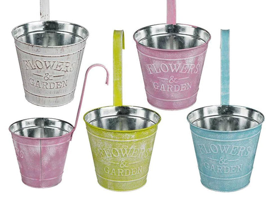 BARGAINS-GALORE Flowers Garden Metal Plant Pot - Home Decoration | Garden Flower Organiser | With Hanging Handle | Vintage, Retro | Gardening | Suitable For Indoor & Outdoor Use