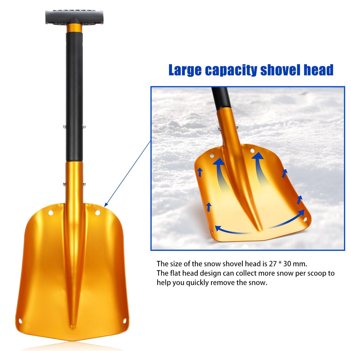 nutmanel Snow Shovel Folding Shovel,Aluminum Portable Lightweight Snow Shovel,Extendible Handle Shovel,for Car,Camping,Outdoor Activities