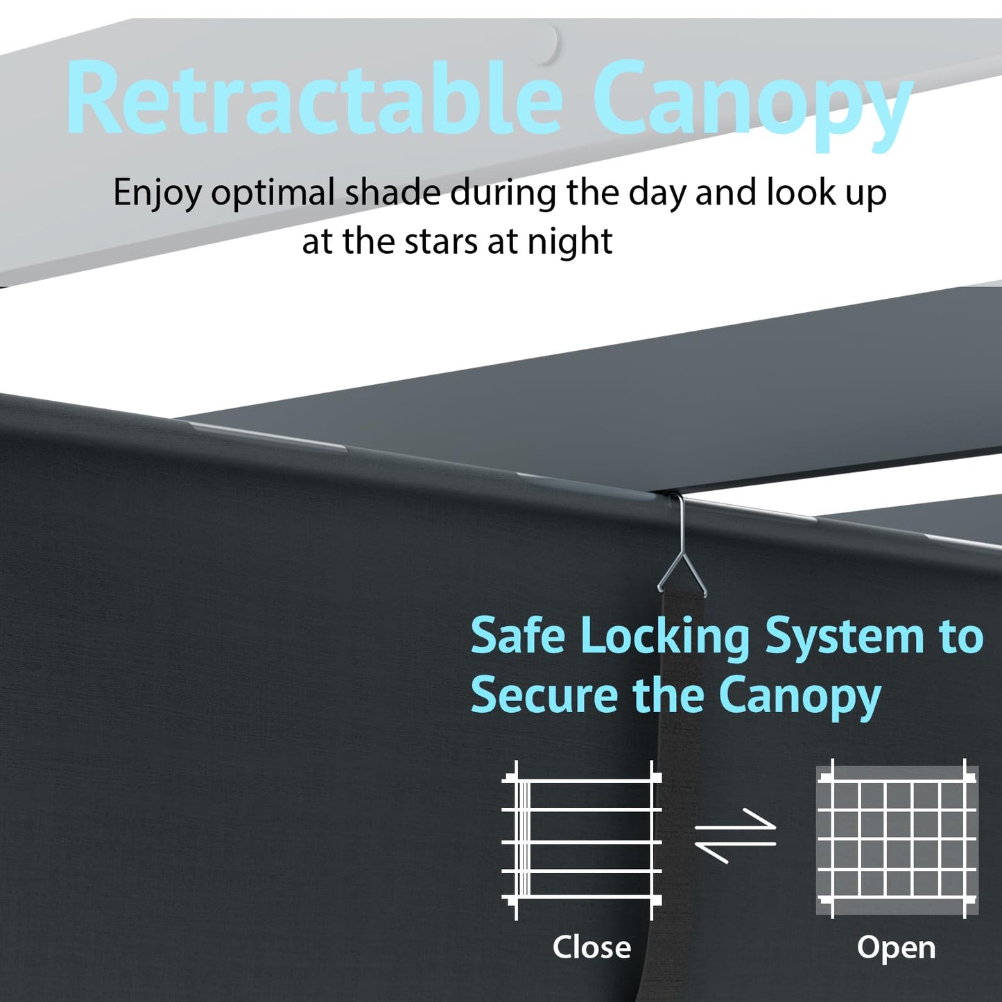 TANGZON 3M x 4M Metal Pergola with Retractable Canopy, Outdoor Large Garden Shade Gazebo, Weatherproof Aluminium Sun Shelter for Lawn Porch Party BBQ (Grey)