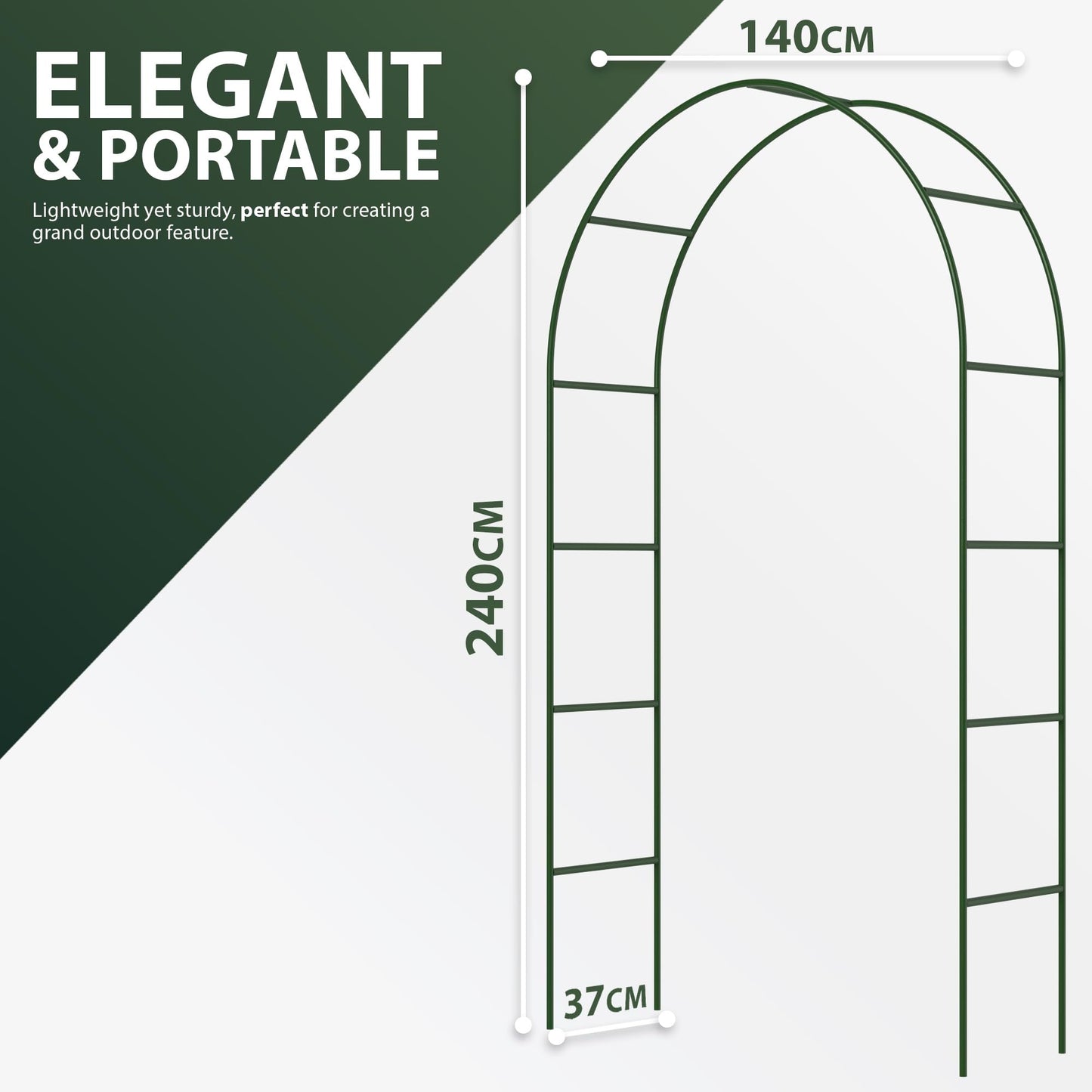 ZENO Garden Arch 2.4M | Heavy Duty Metal Garden Arch | Green Garden Frame Arch for Climbing Plants | Garden Arch for Outdoor, Backyard, Lawn, Patio, Courtyard, Wedding Decorations