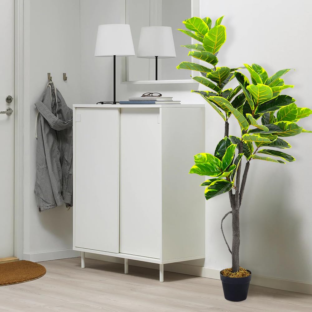 Warmiehomy Artificial Ficus Tree 150cm/5ft Tall Fake Rubber Plant Large Realistic Faux Trees in Pot All Year Green Low Maintenance Plastic Indoor House Plant for Home Office Decor