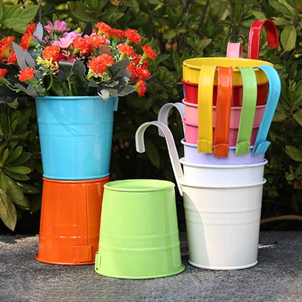 Trongle 10 PACKS Metal Iron Flower Pot With Detachable Handle, Small Garden Plant Pot Vase Hanging Garden Planter Holders Indoor and Outdoor Home Decor