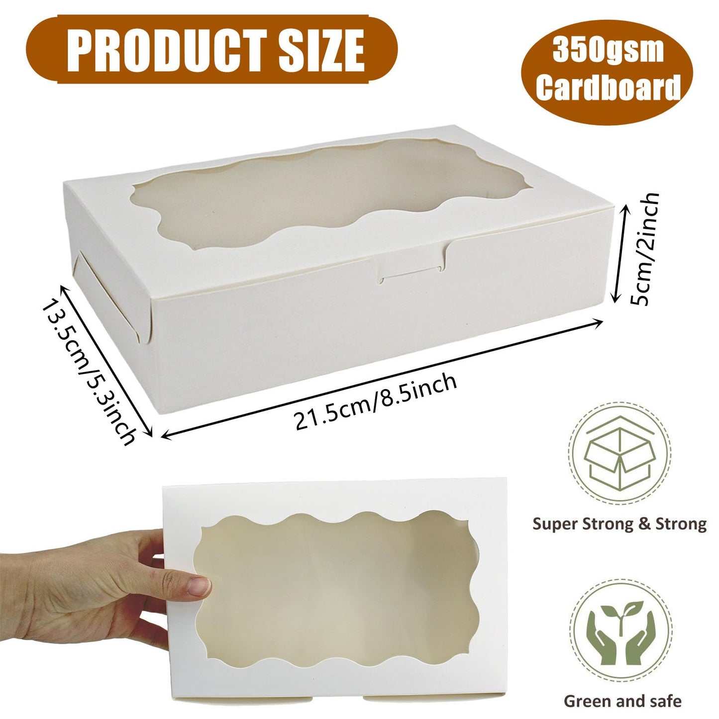 YankMooM 15Pack Cake Boxes with Window,21.5x13.5x5cm White Bakery Boxes with Display Cookie Packing Boxes for Cakes,Donuts,Muffins,Macaroon and Gift Packing