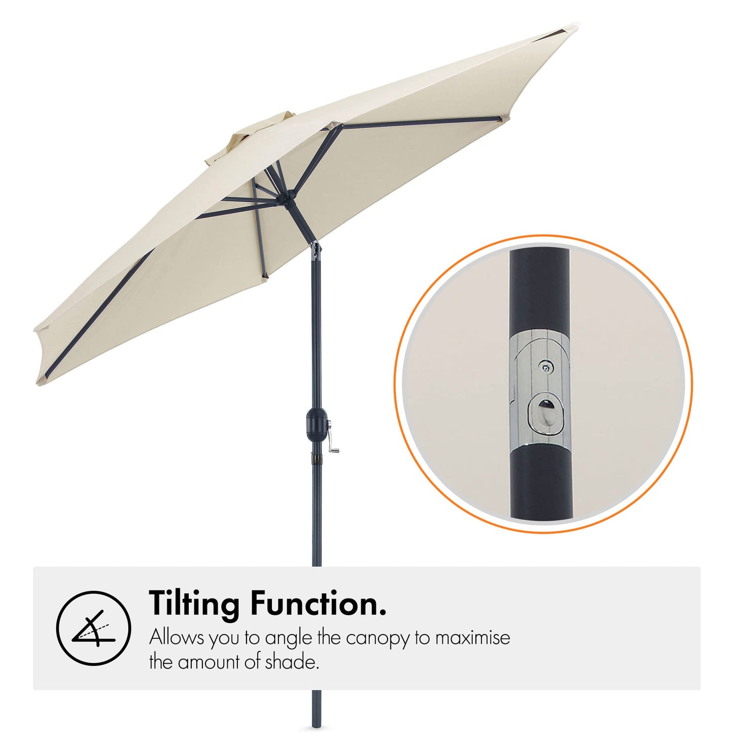 VonHaus Parasol 2.7M – Parasol Umbrella for Outdoor, Garden, Patio – Sun Shade Canopy with Hand Crank, Tilt Function, UV30- Protection, Air Vent, Powder Coated Steel Frame