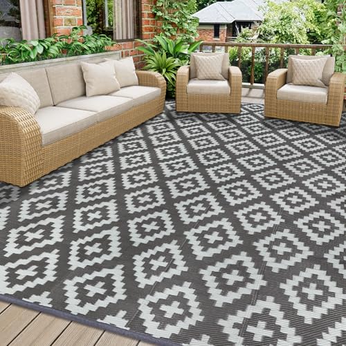 Homcomodar Outdoor Rug 180x270cm Grey Patio Mat