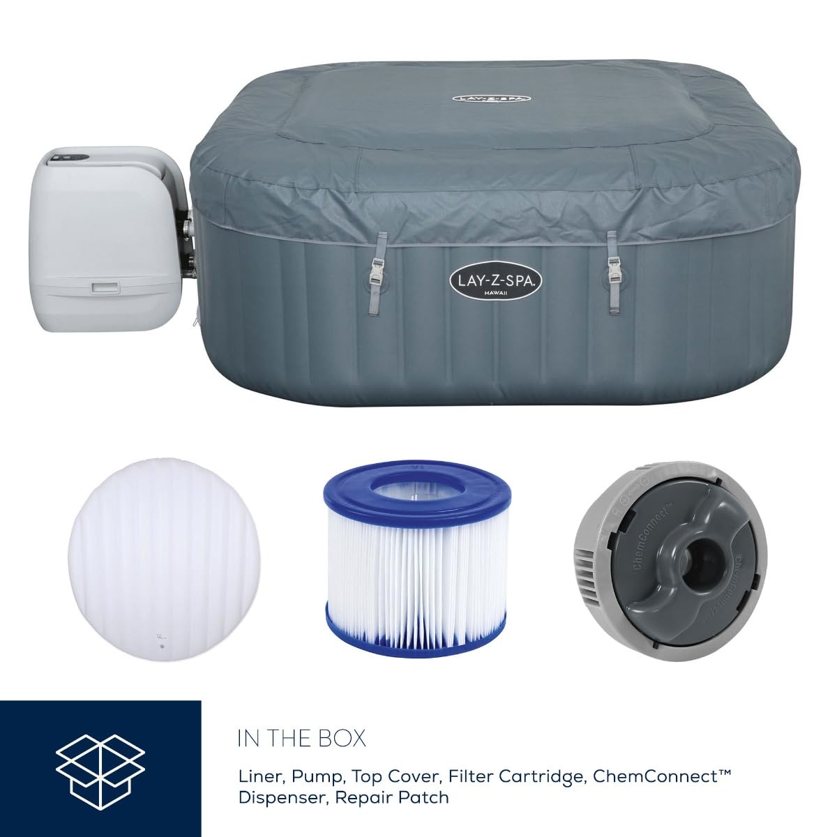 Lay-Z-Spa Hawaii Hot Tub, 8 HydroJet Pro Massage System Inflatable Spa with Freeze Shield Technology and Sociable Square Shape, 4-6 Person