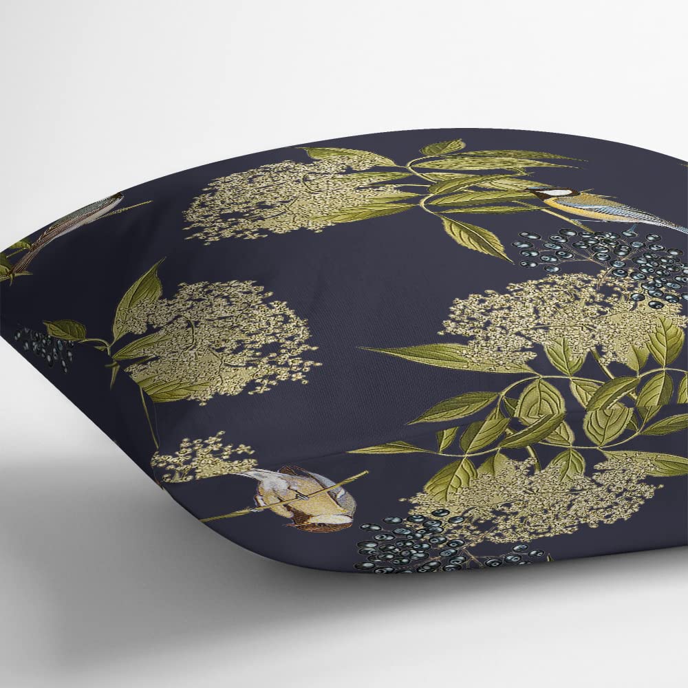 Izabela Peters Outdoor Cushions Waterproof, 43 cm, Filled Outdoor Cushion, Bird on Elderflower - Graphite, Garden Furniture Cushions, Outdoor Seat Cushions, Garden Chair Cushions