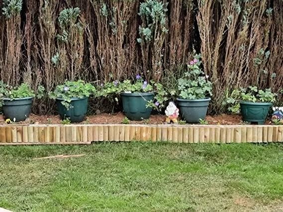 Natural Wooden Border Edging Roll Flexible Garden Fence, 1.0m x 15cm (pack of 5)